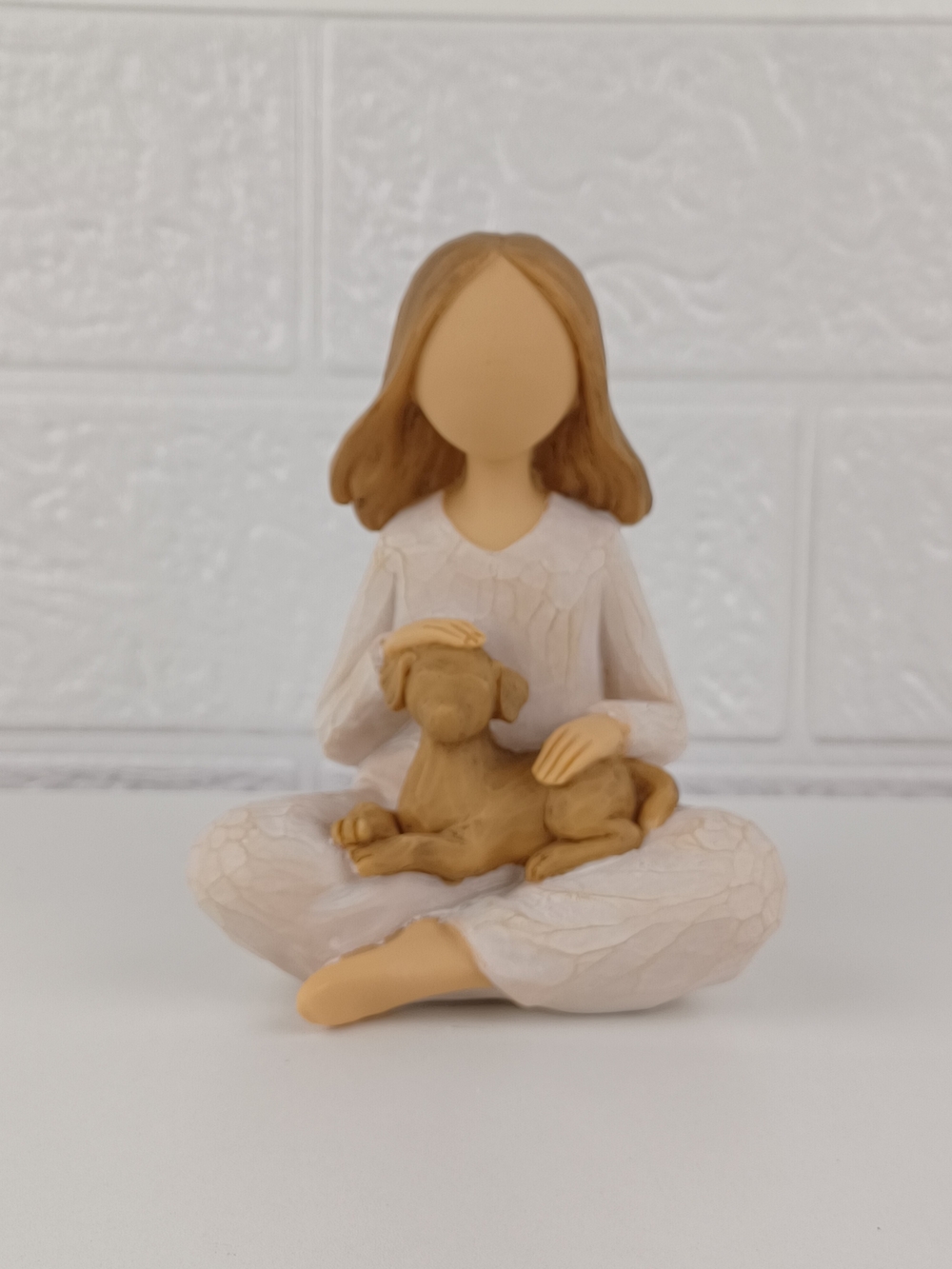 Resin Girl With Dog Figurine Friendship Statue Memorial Gift Animal Home Decor